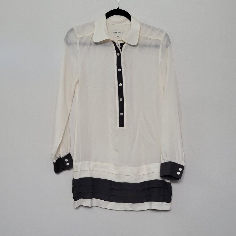 Banana Republic 4 Cream 100% Silk Shift Dress Long Sleeve Quiet Luxury Romantic